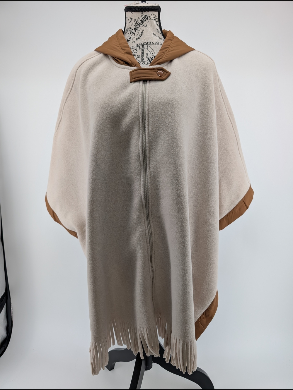 Women's Cream Fringe Cape with Tan Trim